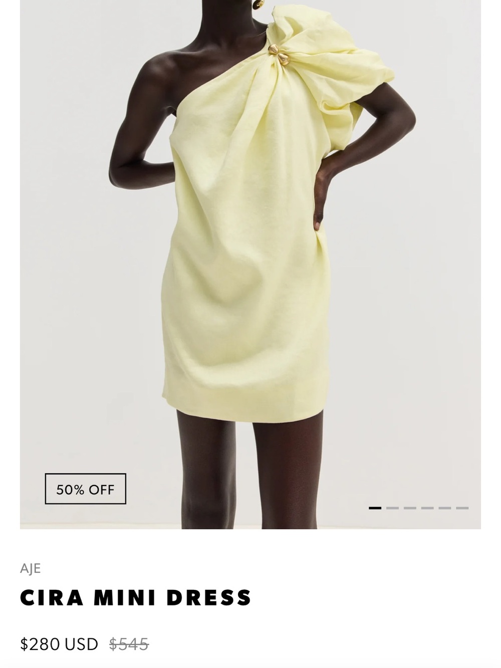 Aje Pale Yellow One-Shoulder Mini Dress with Statement Puff Sleeve